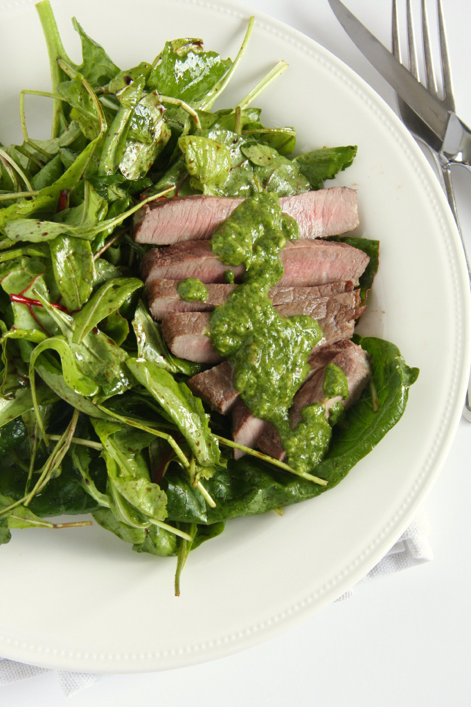 Steak Salad with Chimichurri Sauce // 24 Carrot Life #steak #protein #healthy