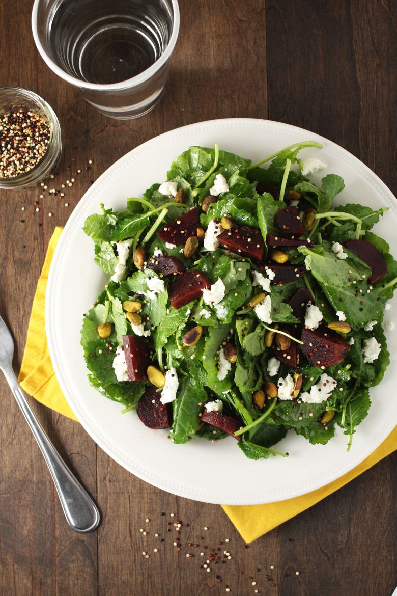 Baby Kale Winter Harvest Salad with Toasted Quinoa // @24carrotlife #kale #goatcheese #quinoa #healthy