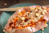 Baked Sweet Potato with Almond Butter Drizzle // @24carrotlife #sweetpotato #almondbutter #coconutoil #seasalt #vegan #glutenfree