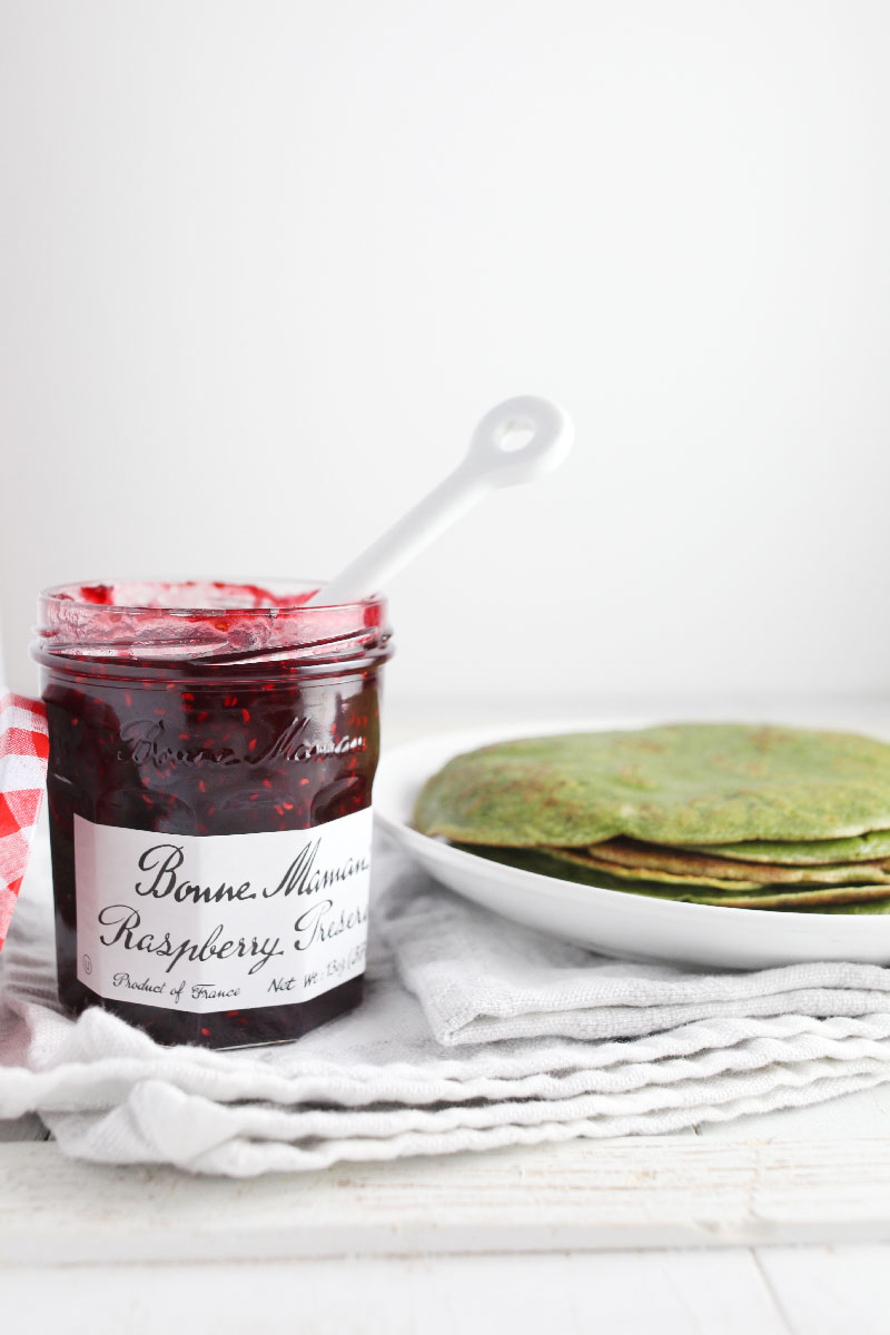 Matcha Crepes with Raspberry Preserves and Chocolate- the perfect Mother's Day breakfast in bed option! // 24 Carrot Life